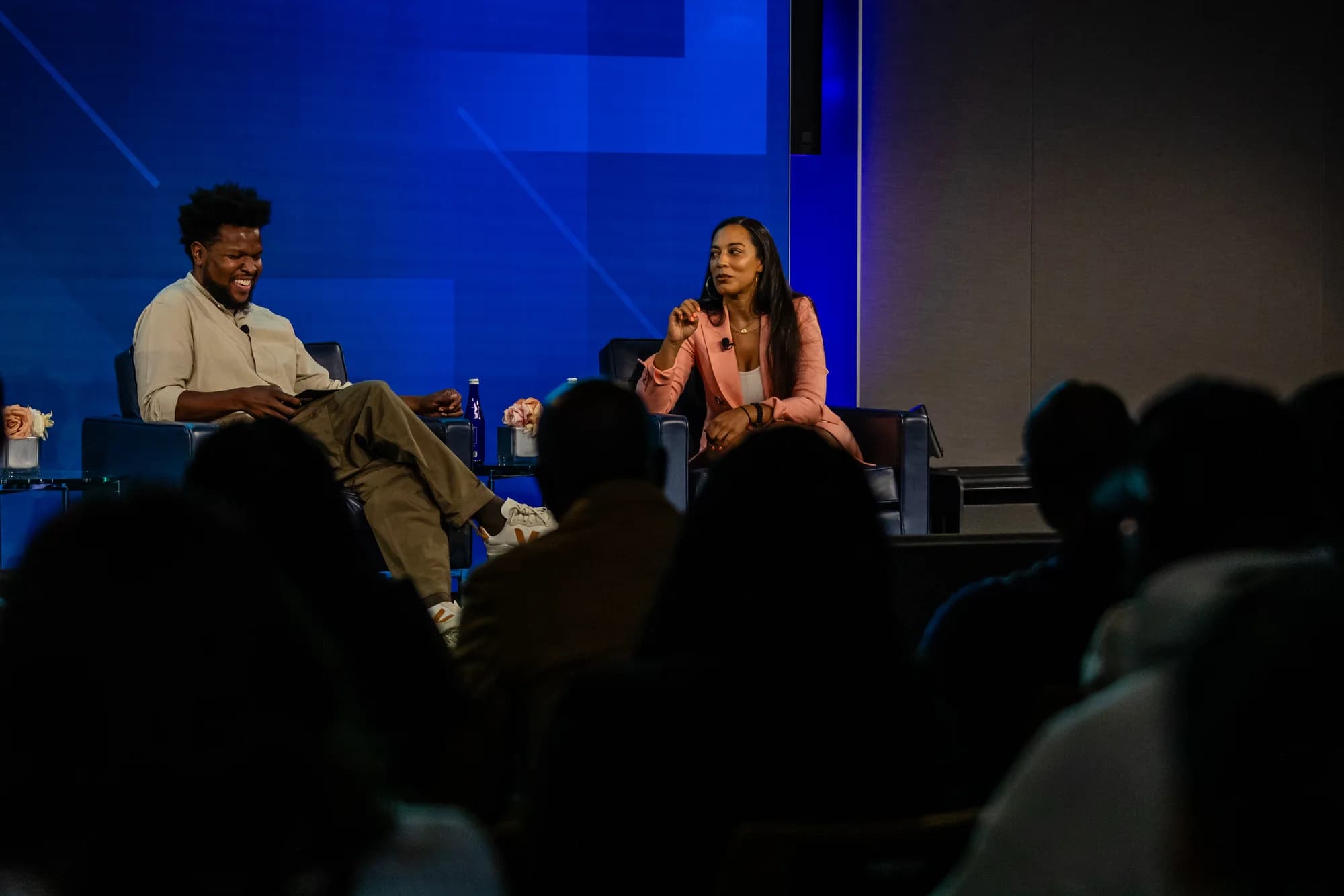 Will Lucas moderating a one-on-one conversation at AfroTech Newark.